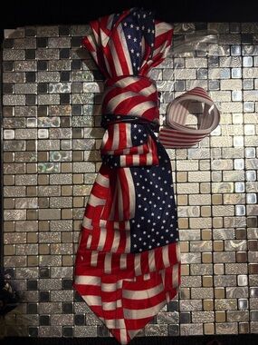 American Flag Pattern Tie and Ribbon Set - Red, White & Blue